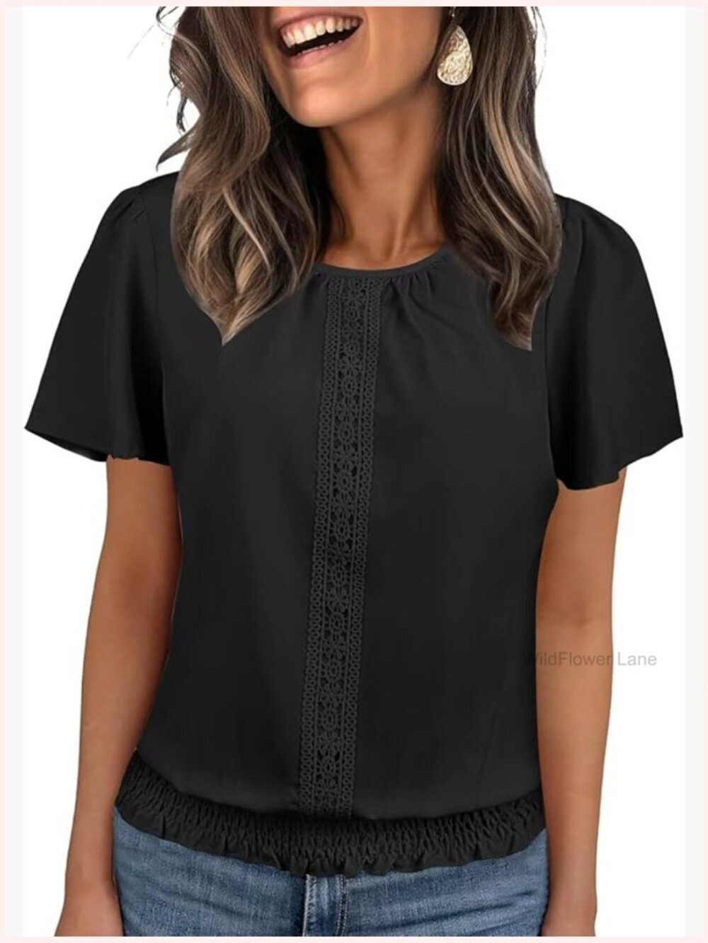 Women's Short Sleeve Ruffle Blouse - Scoop Neck Crop Top Summer Tunic